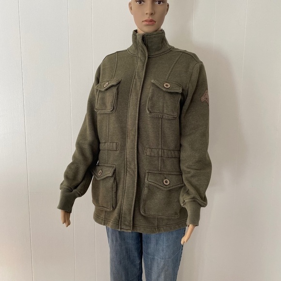 Beaver Canoe green full zip cotton blend jacket with drawstring waist size L - Picture 1 of 15